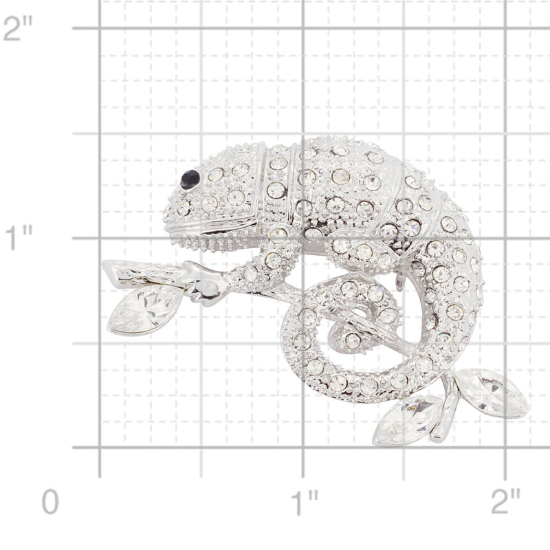 Silver Chameleon Reptile Crystal Pin Brooch
