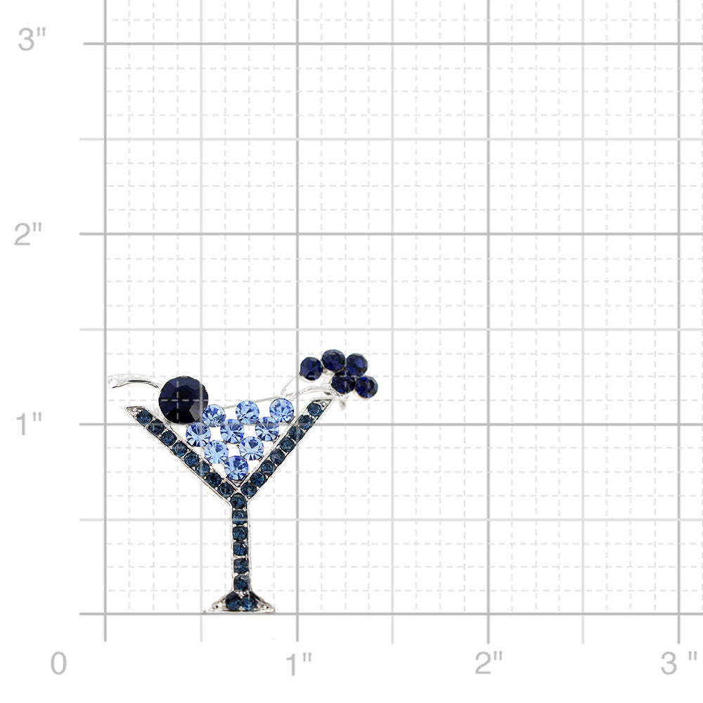 Blue Martini Glass Crystal Pin Brooch