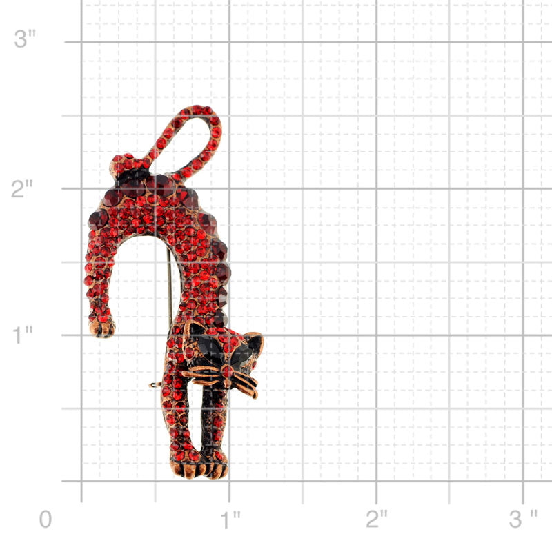 Red Ruby Stretching Cat Crystal Pin Brooch