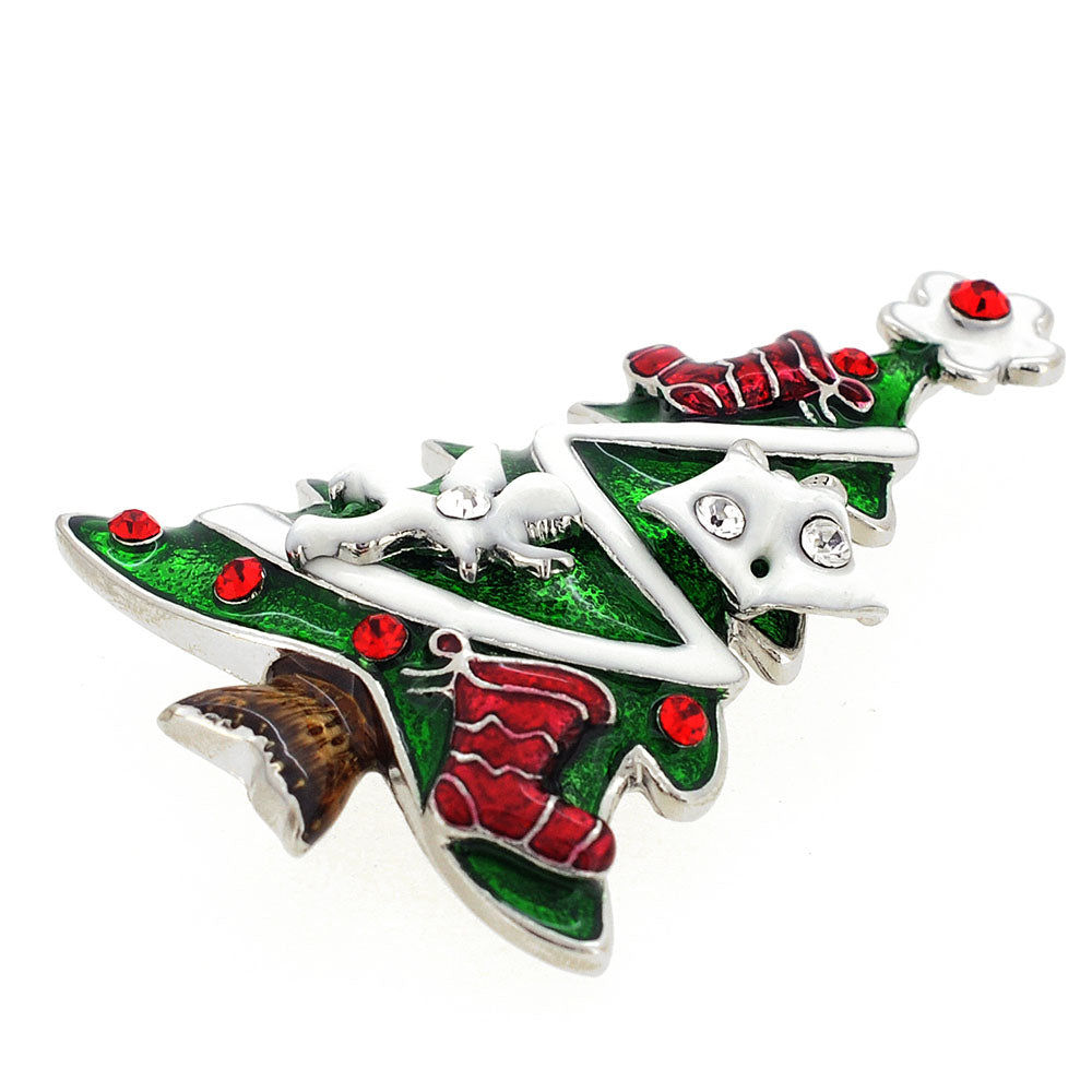 Christmas Tree with Ornaments Crystal Pin Brooch