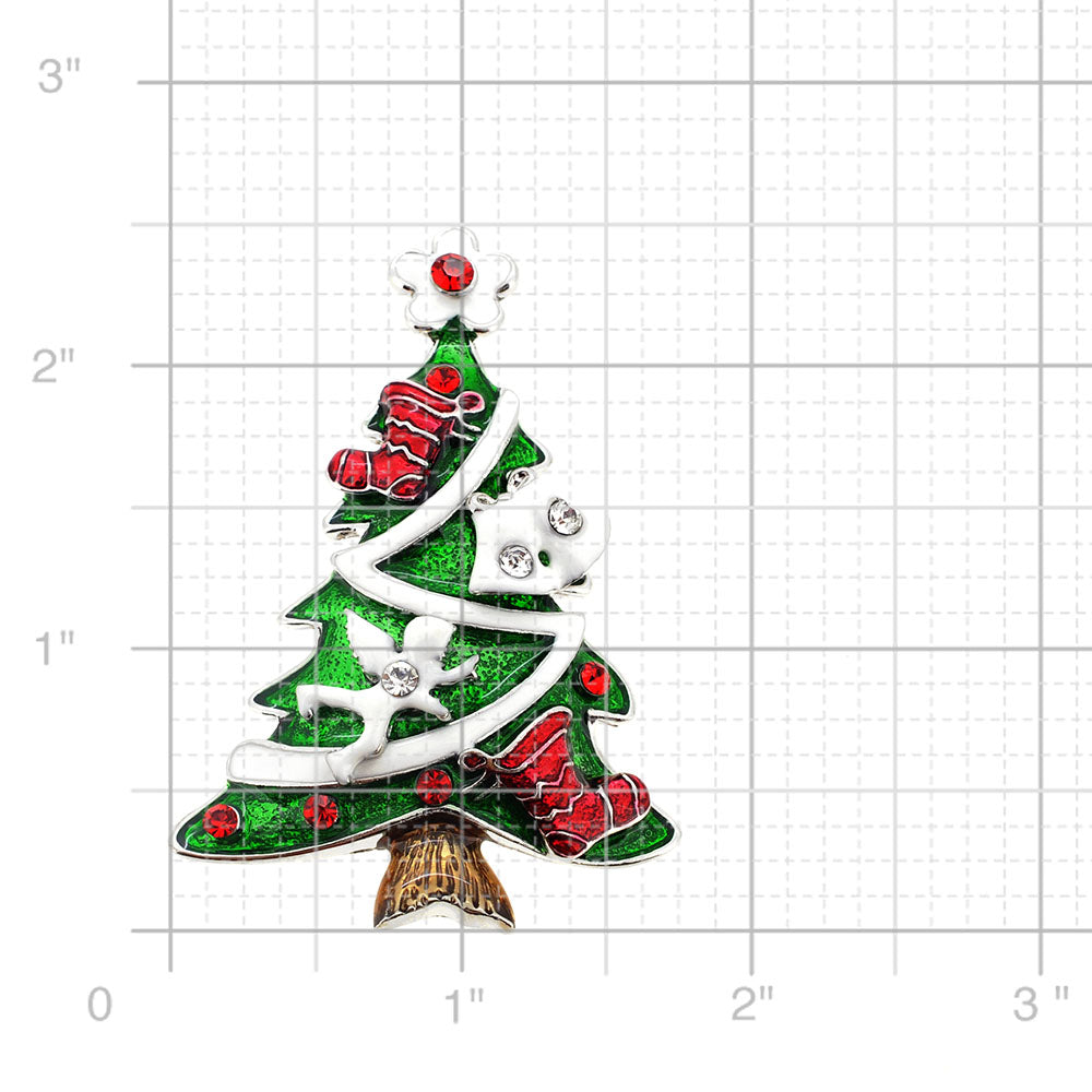 Christmas Tree with Ornaments Crystal Pin Brooch