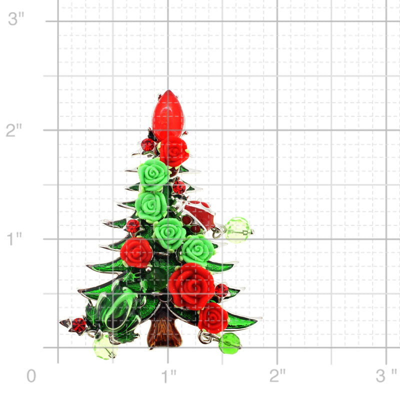 Red and Green Rose Christmas Tree Pin Brooch