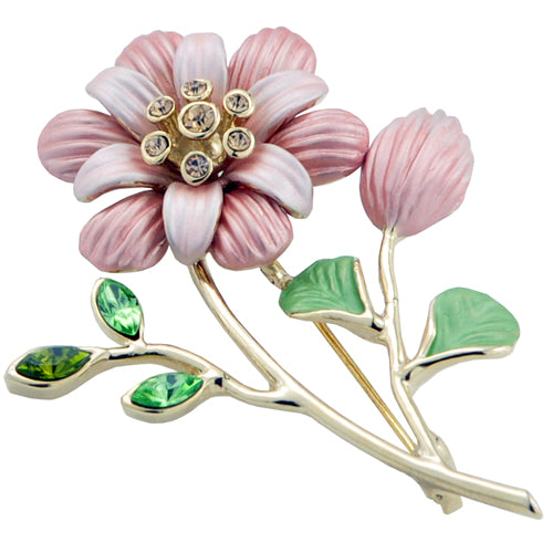 Pink Flower Swarovski Crystal Pin Brooch