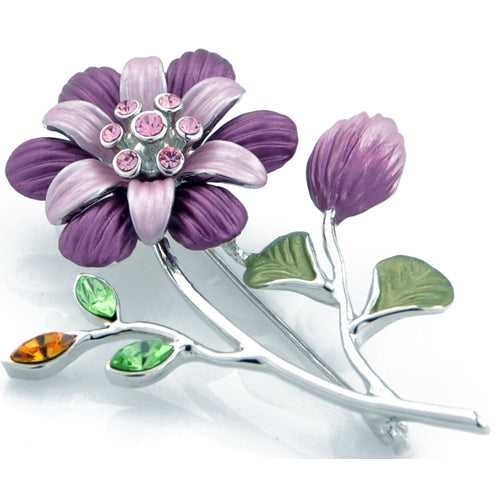 Purple Flower Swarovski Crystal Pin Brooch