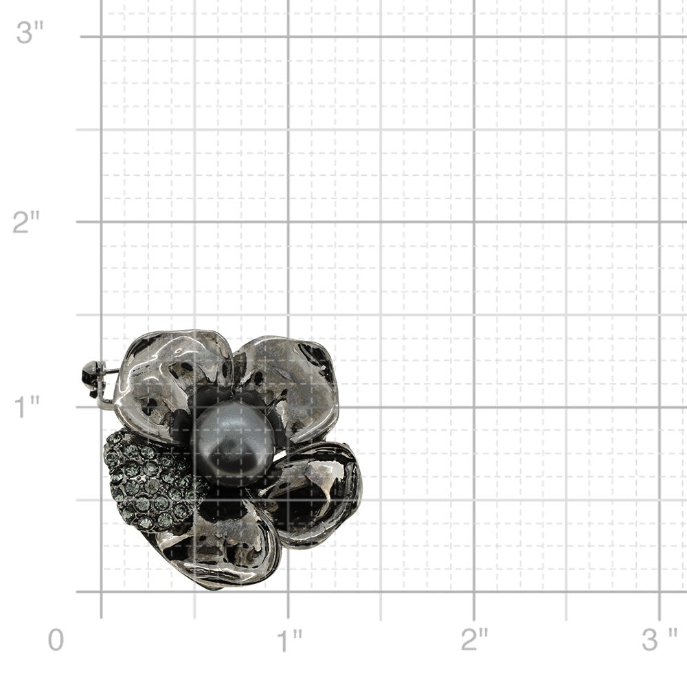Black Flower Crystal Pin Brooch