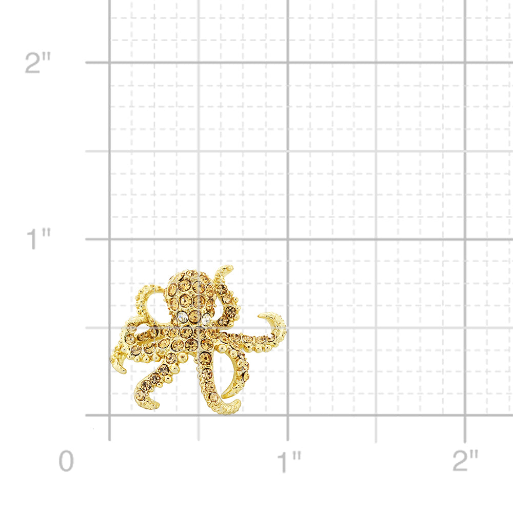 Golden Octopus Crystal Lapel Pin