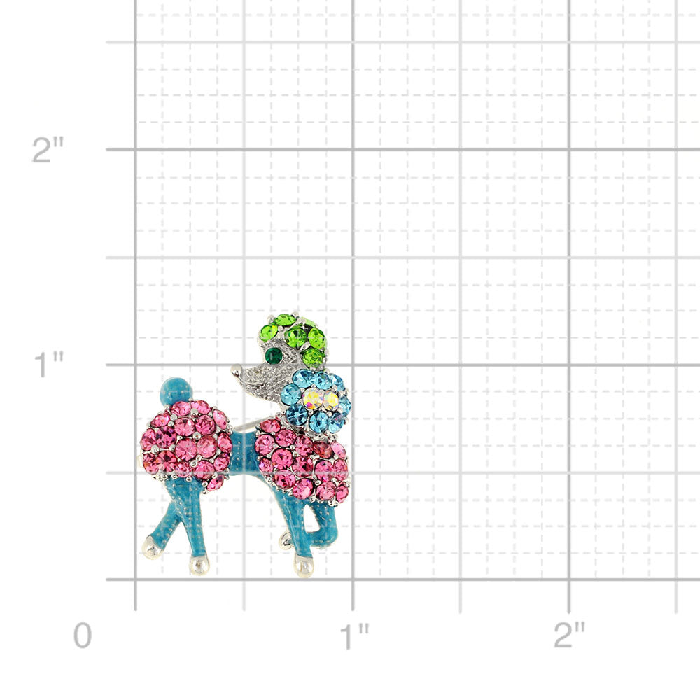 Multicolor Retro Poodle Dog Crystal Pin Brooch