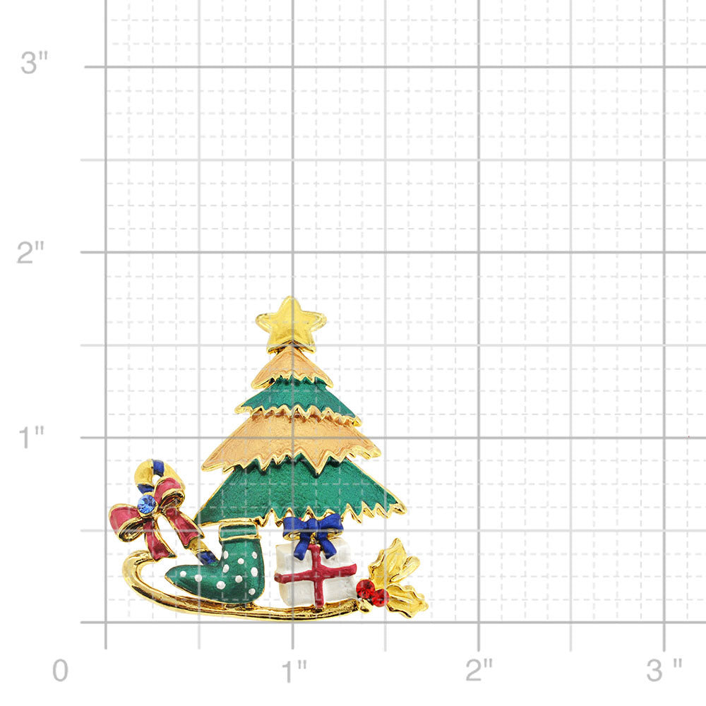 Multicolor Christmas Sleigh Swarovski Crystal Pin Brooch