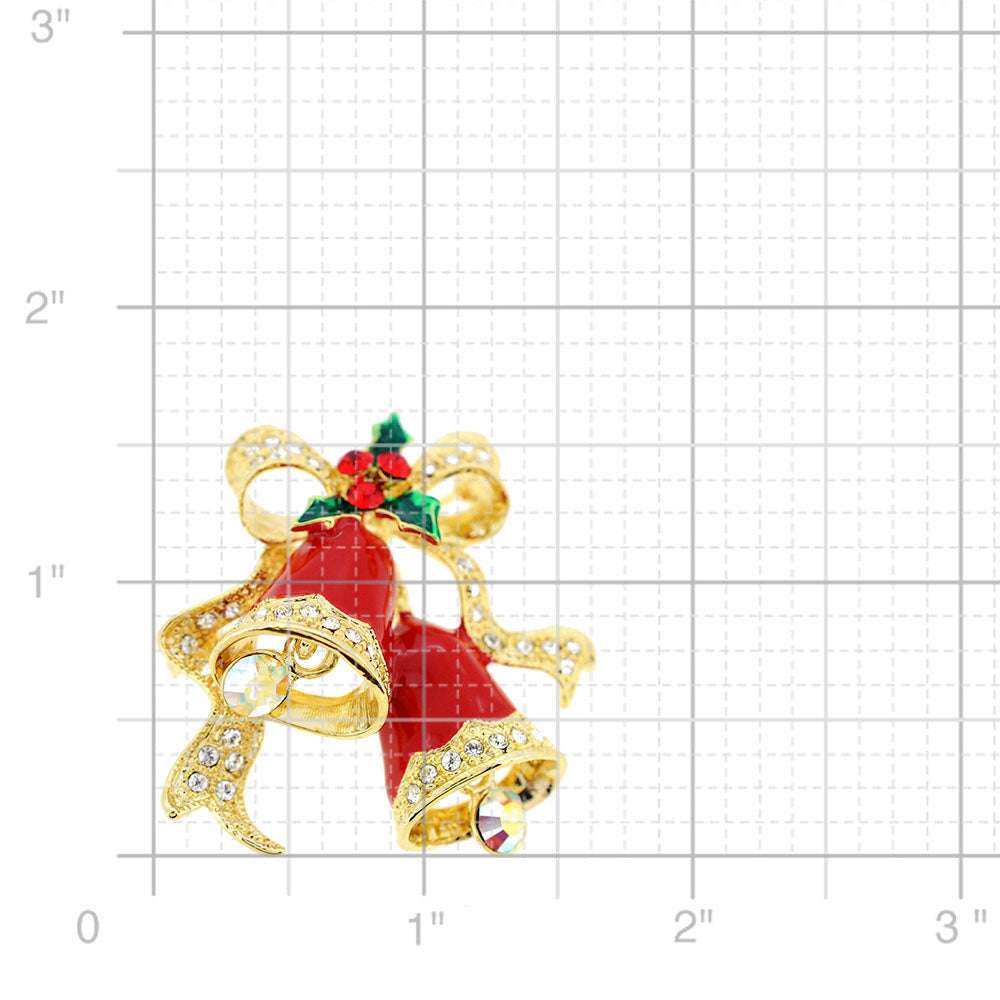 Red Christmas Bells Crystal Pin Brooch