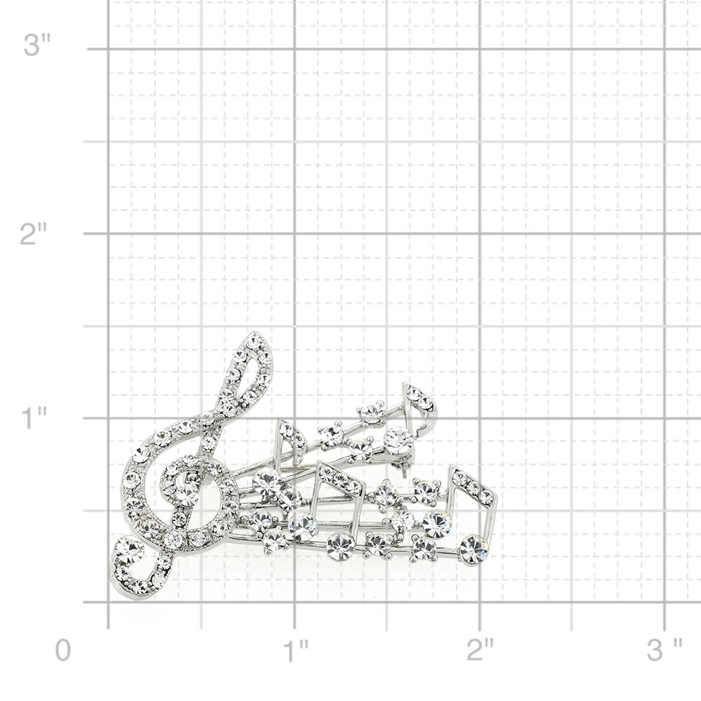 Silver Chrome Music Note Crystal Pin Brooch