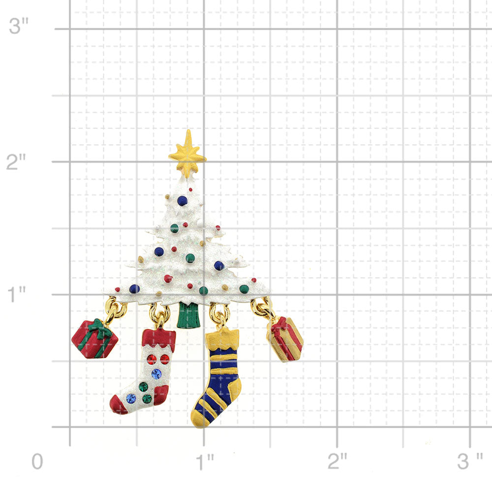 White Christmas Tree Stockings Swarovski Crystal Pin Brooch