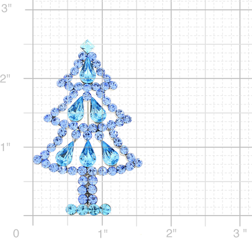 Light Blue Christmas Tree Crystal Brooch Pin