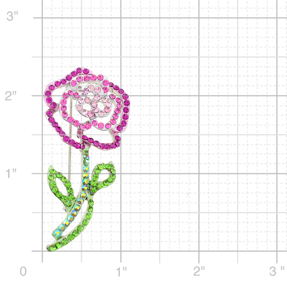 Pink Flower Crystal Brooch Pin