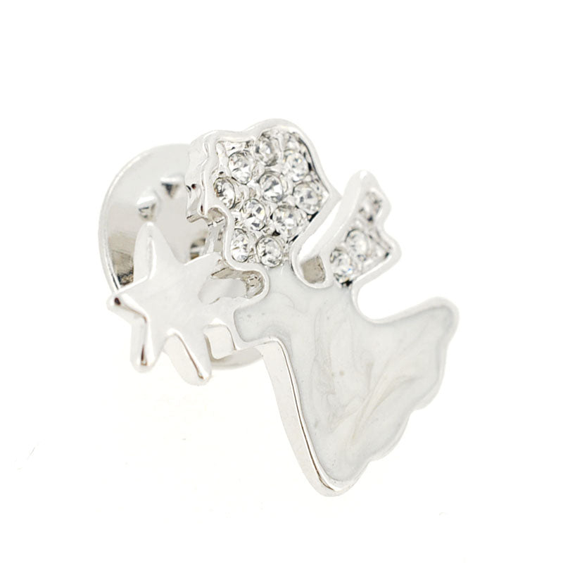 Enamel White Angel With Star Lapel Pin