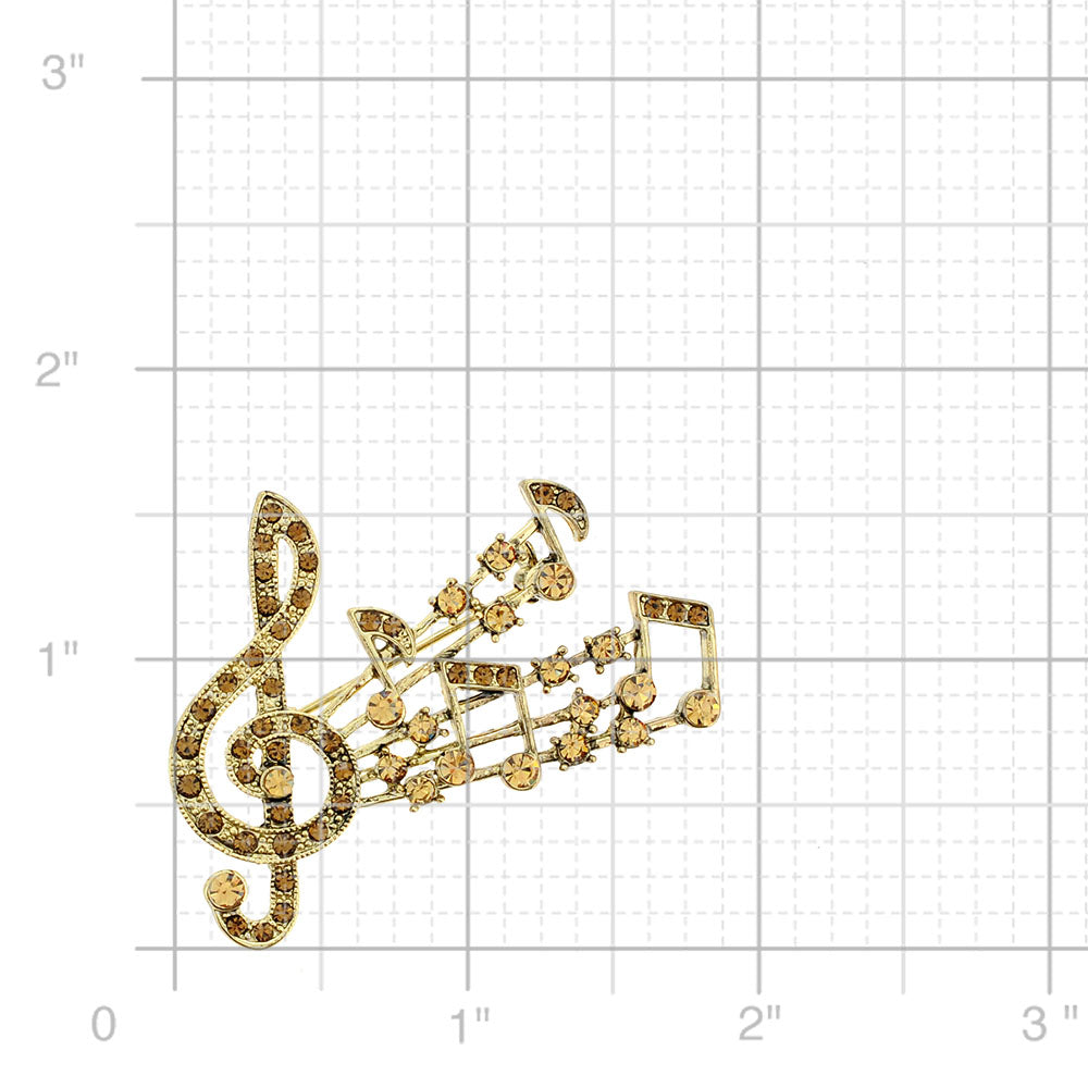 Topaz Golden Crystal Music Notes Pin