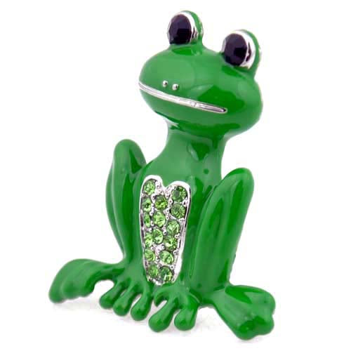 Peridot Green Enamel Frog Brooch