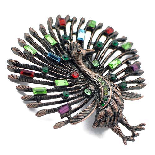 Vintage Style Multicolor Crystal Full Peacock Brooch Pin
