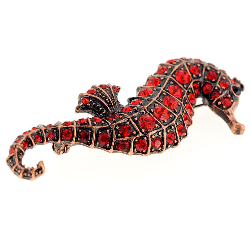 Red Ruby Seahorse Crystal Pin Brooch