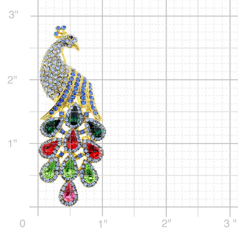 Multicolor Golden Peacock Crystal Pin Brooch