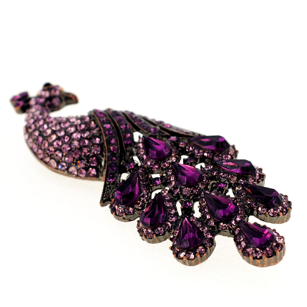 Amethyst Purple Drip Drop Peacock Crystal Brooch Pin