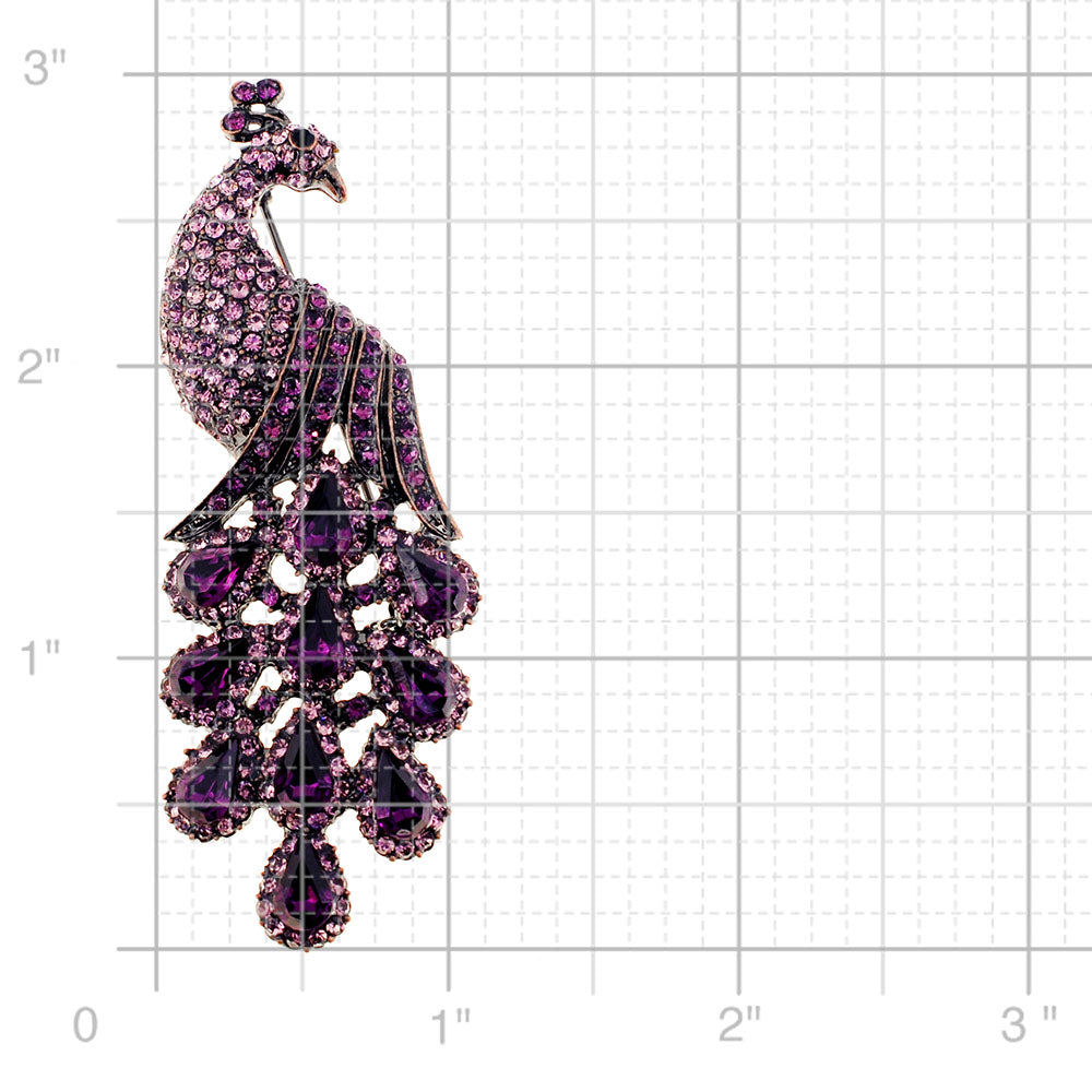 Amethyst Purple Drip Drop Peacock Crystal Brooch Pin