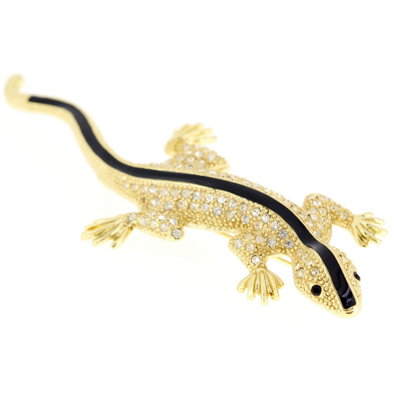 Golden Crystal Lizard Brooch Pin