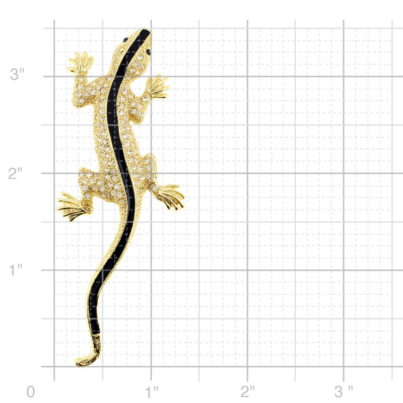 Golden Crystal Lizard Brooch Pin