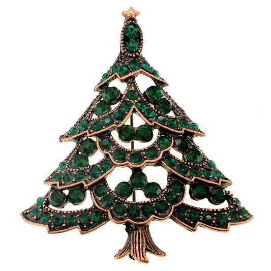 Emerald Green Cutout Christmas Tree Crystal Pin Brooch