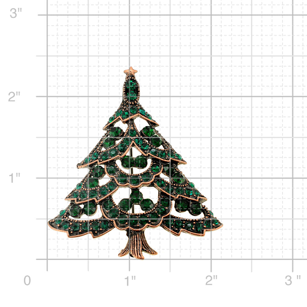 Emerald Green Cutout Christmas Tree Crystal Pin Brooch