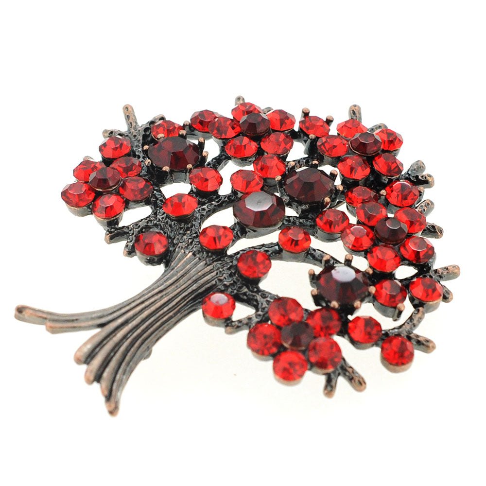 Red Tree-in-Full-Bloom Crystal Pin Brooch