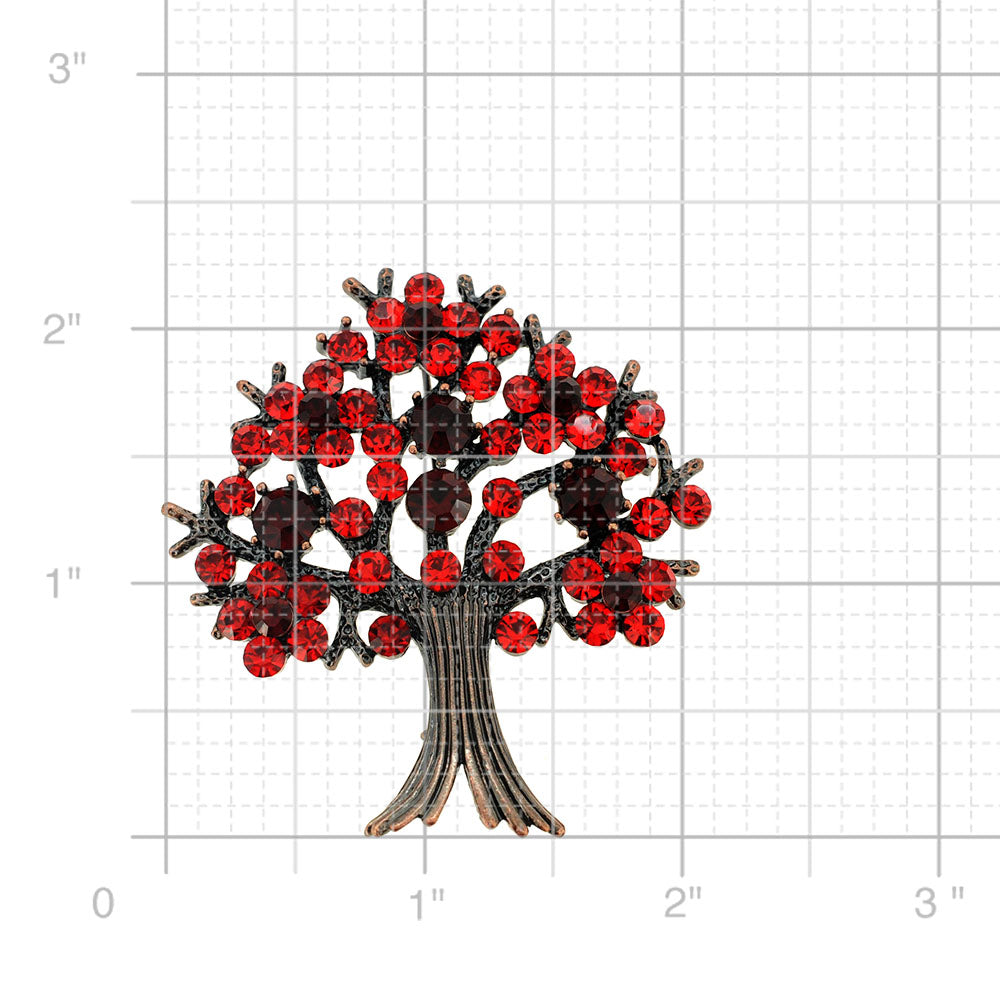 Red Tree-in-Full-Bloom Crystal Pin Brooch