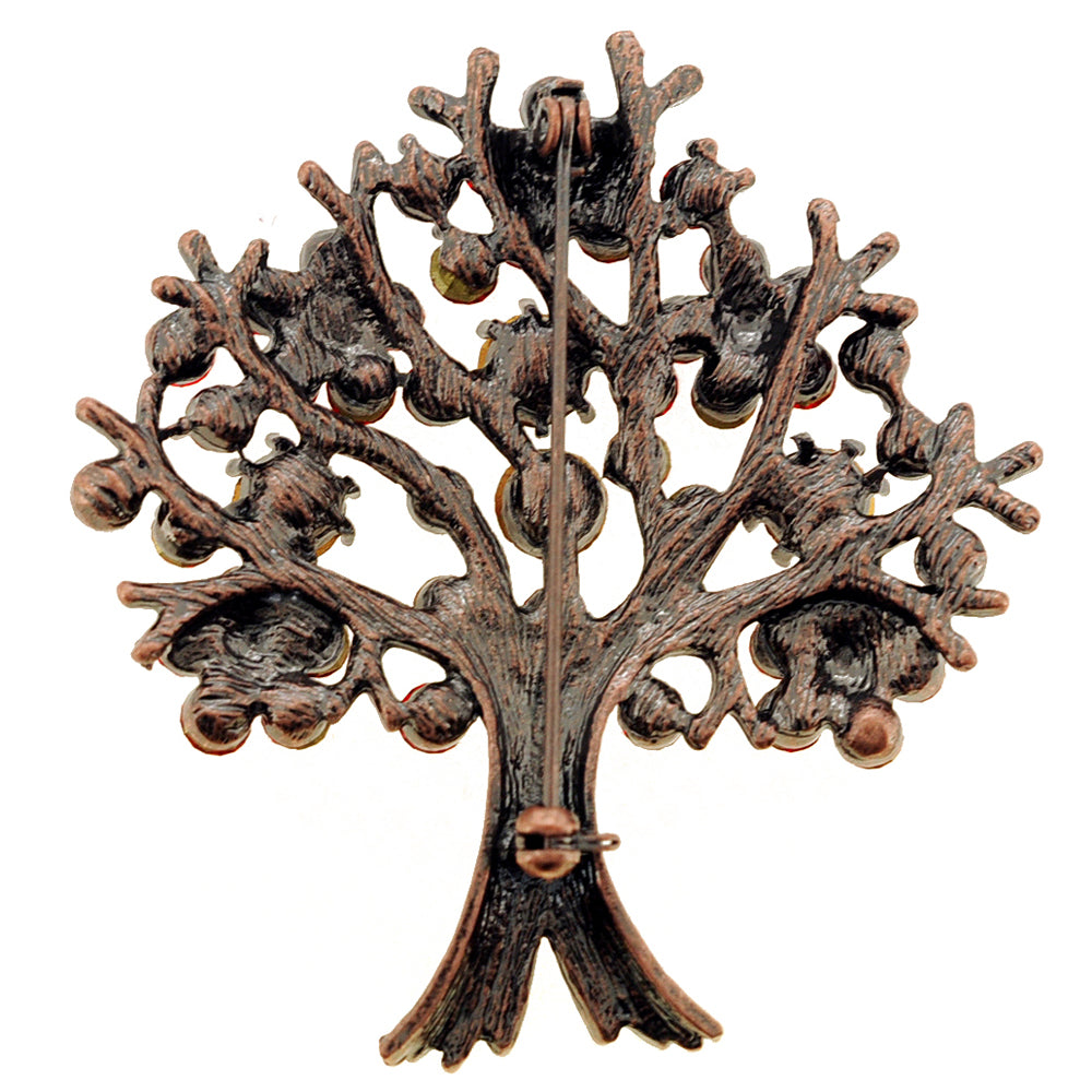 Red Tree-in-Full-Bloom Crystal Pin Brooch