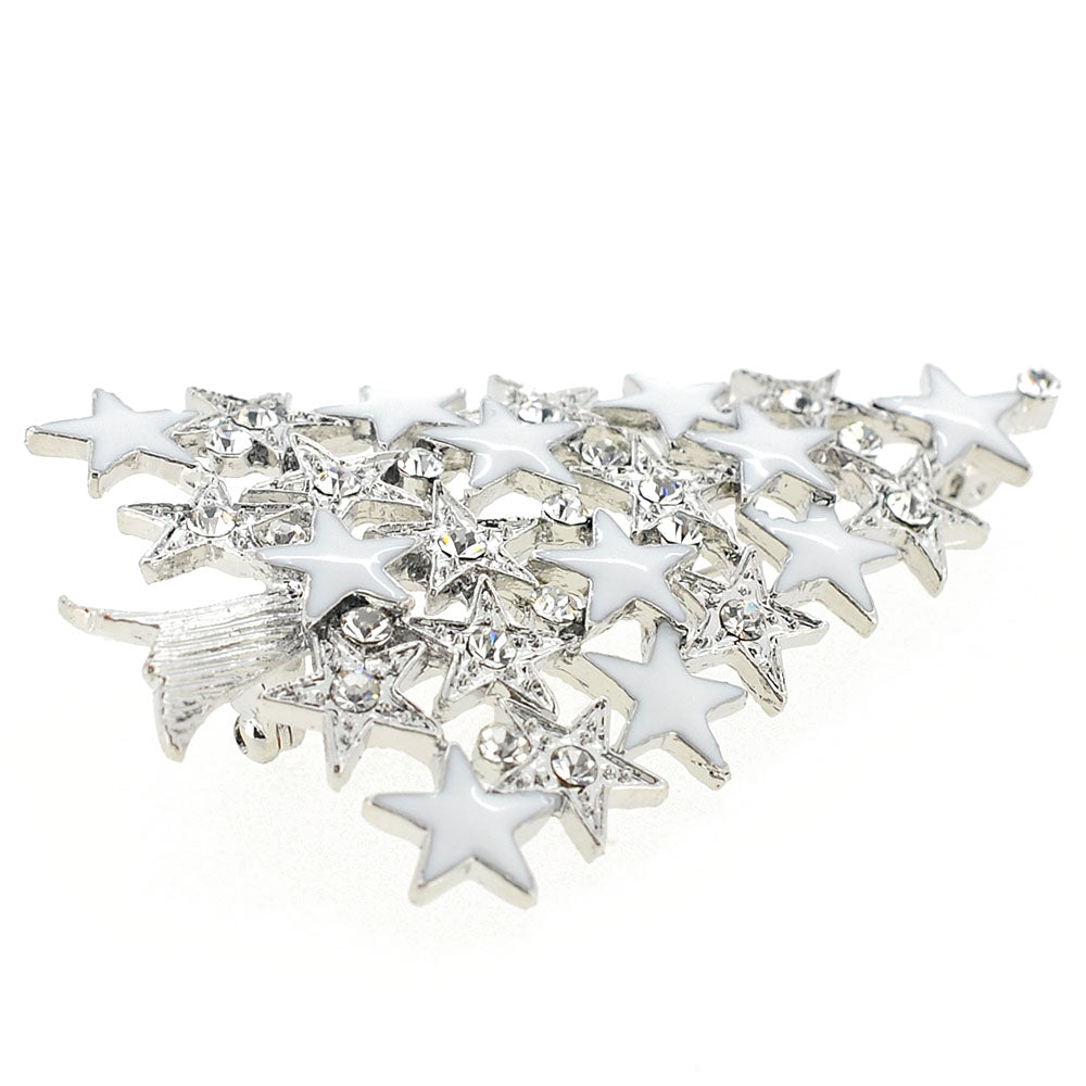 Chrome Christmas Tree with Star Crystal Pin Brooch