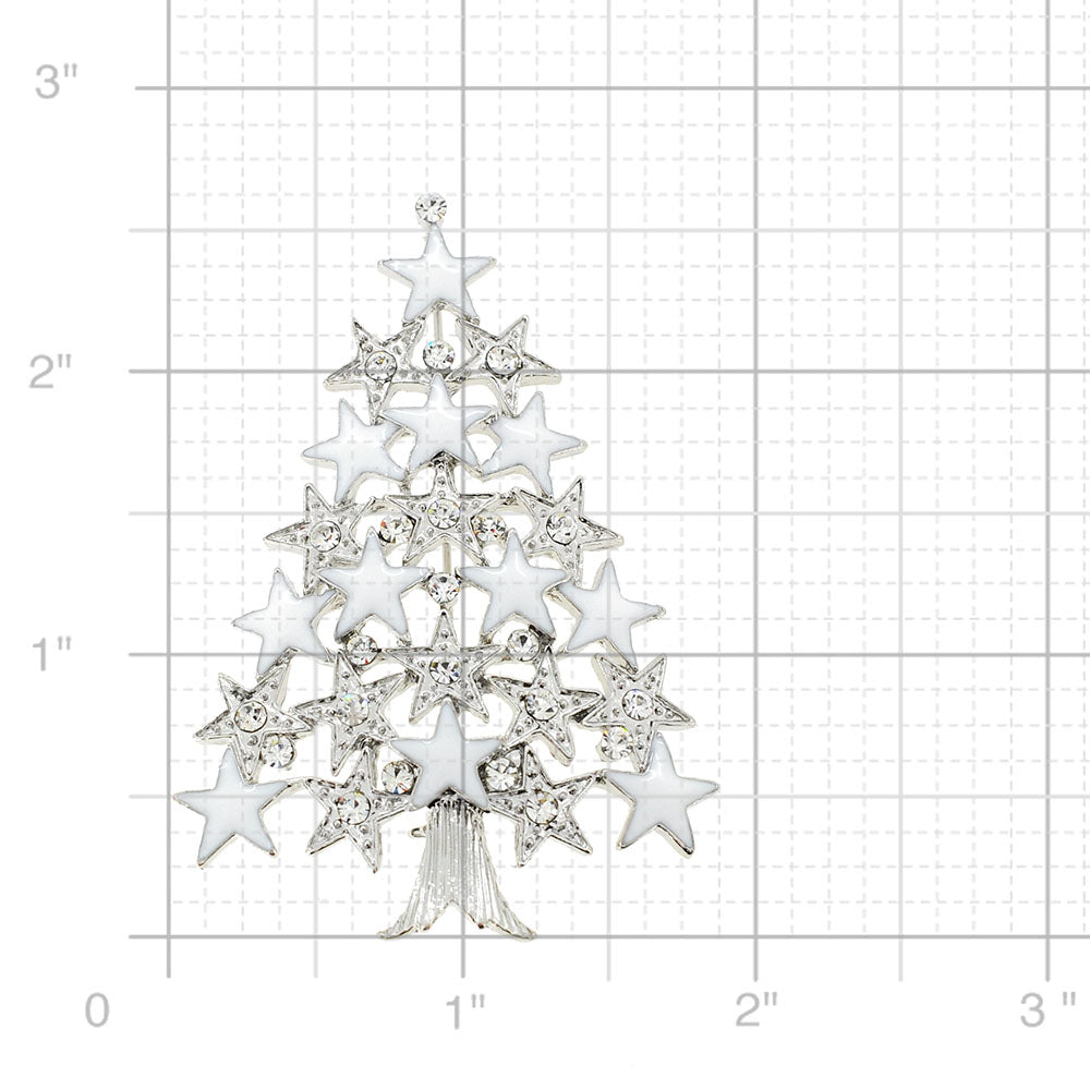 Chrome Christmas Tree with Star Crystal Pin Brooch