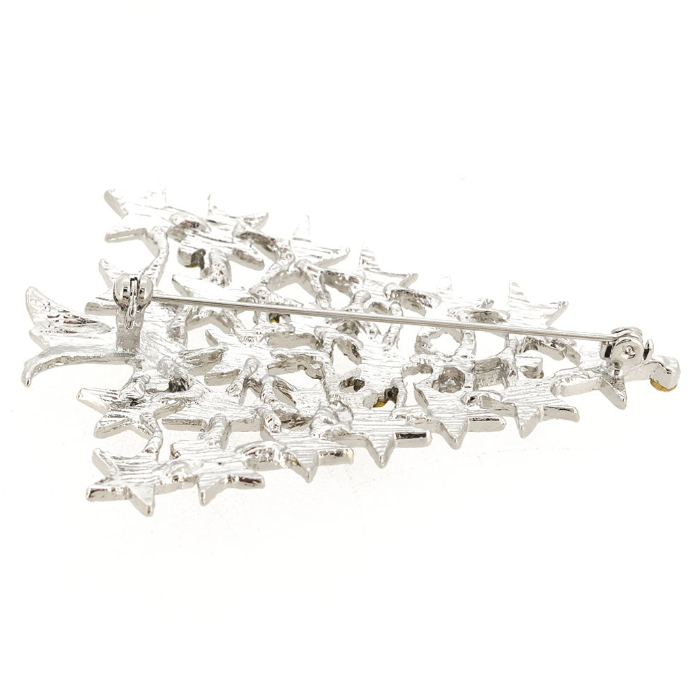 Chrome Christmas Tree with Star Crystal Pin Brooch