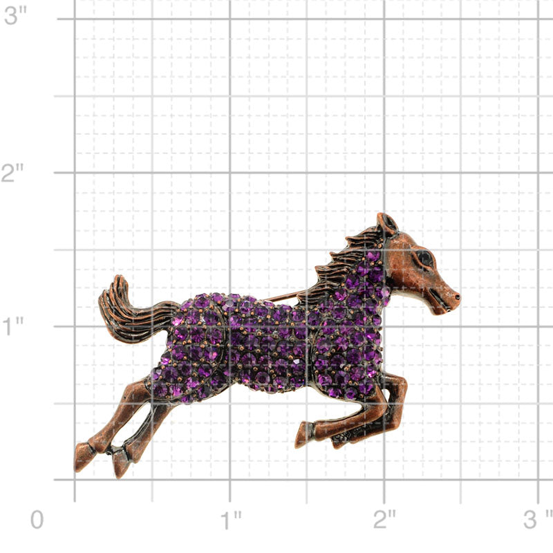 Amethyst Crystal Leaping Horse Pin Brooch