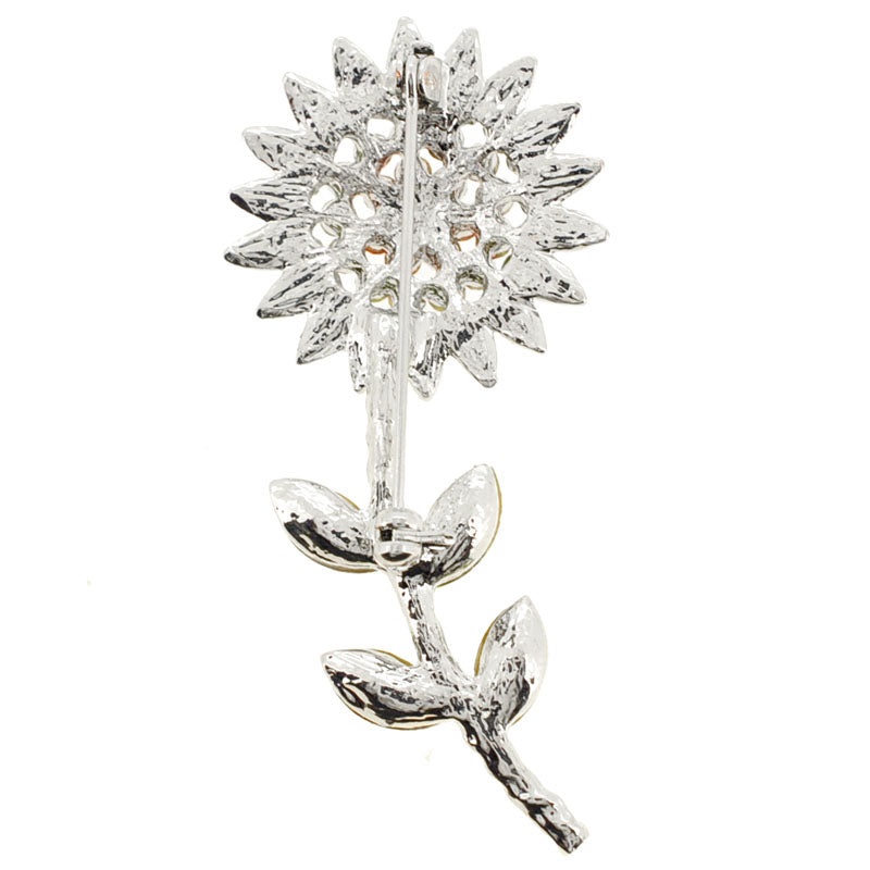 Green Pink Sunflower Crystal Pin Brooch