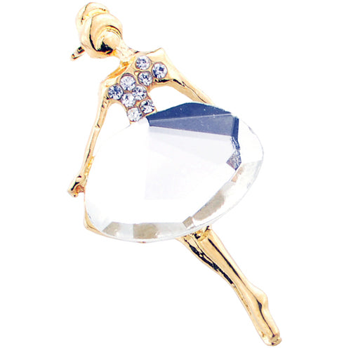 Gold & Crystal Ballerina Pin Brooch