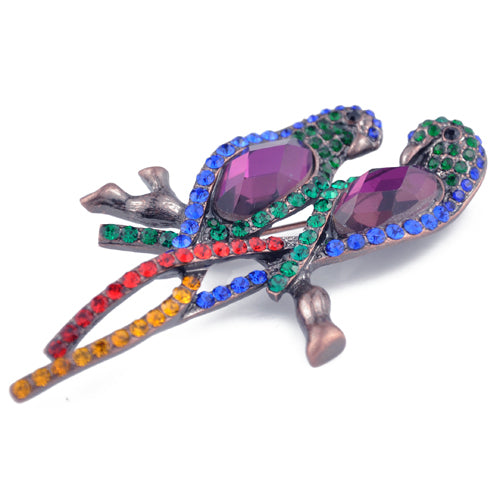 Jeweled Parrot Couple Pin Brooch