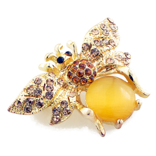Golden Brown Bee Crystal Pin Brooch