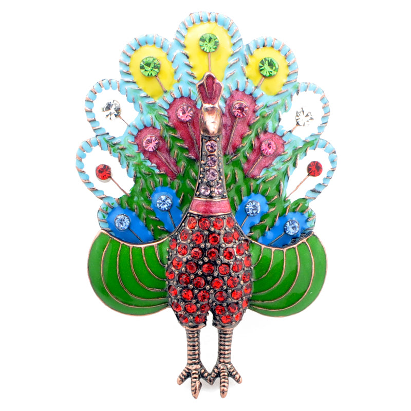 Multicolorl Aquamarine Enamel Peacock Brooch Pin
