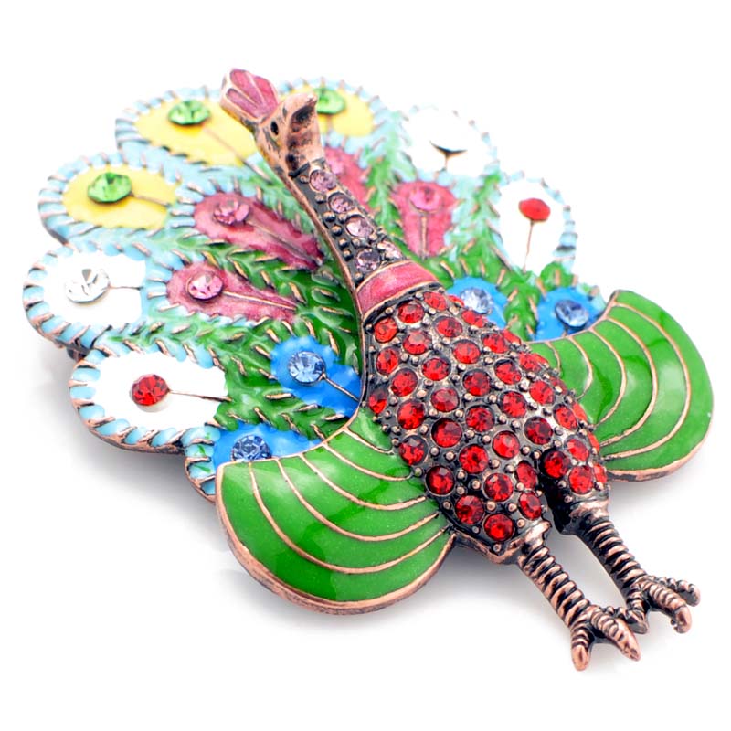 Multicolorl Aquamarine Enamel Peacock Brooch Pin