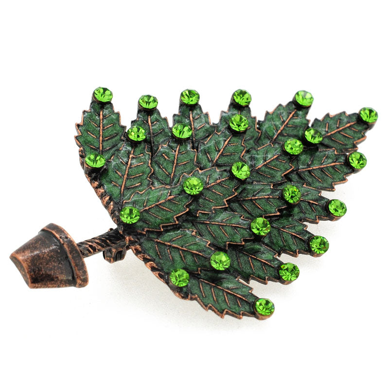 Green Enamel Peridot Potted Pine Tree Pin Brooch