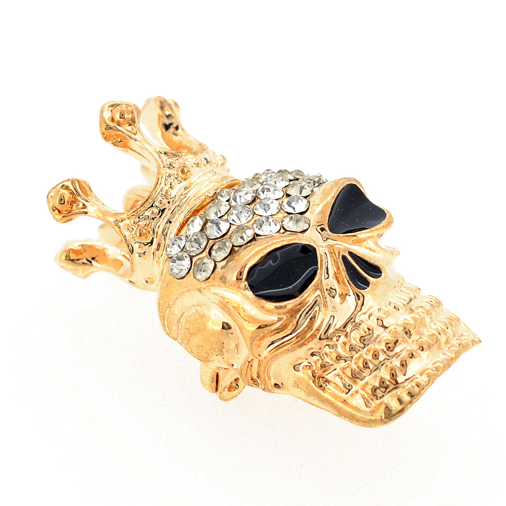 Golden Skull With Crown Crystal Pin Brooch