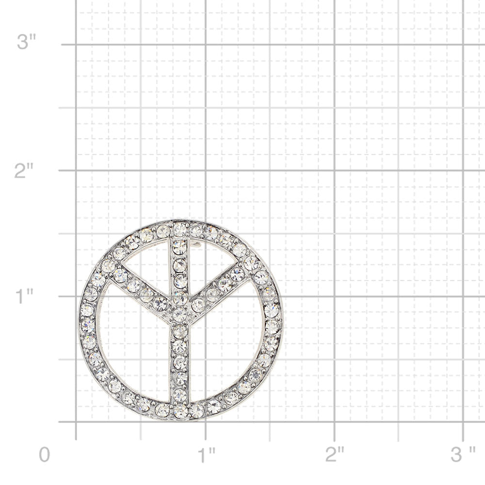 Silver Chrome Peace Sign Crystal Pin Brooch