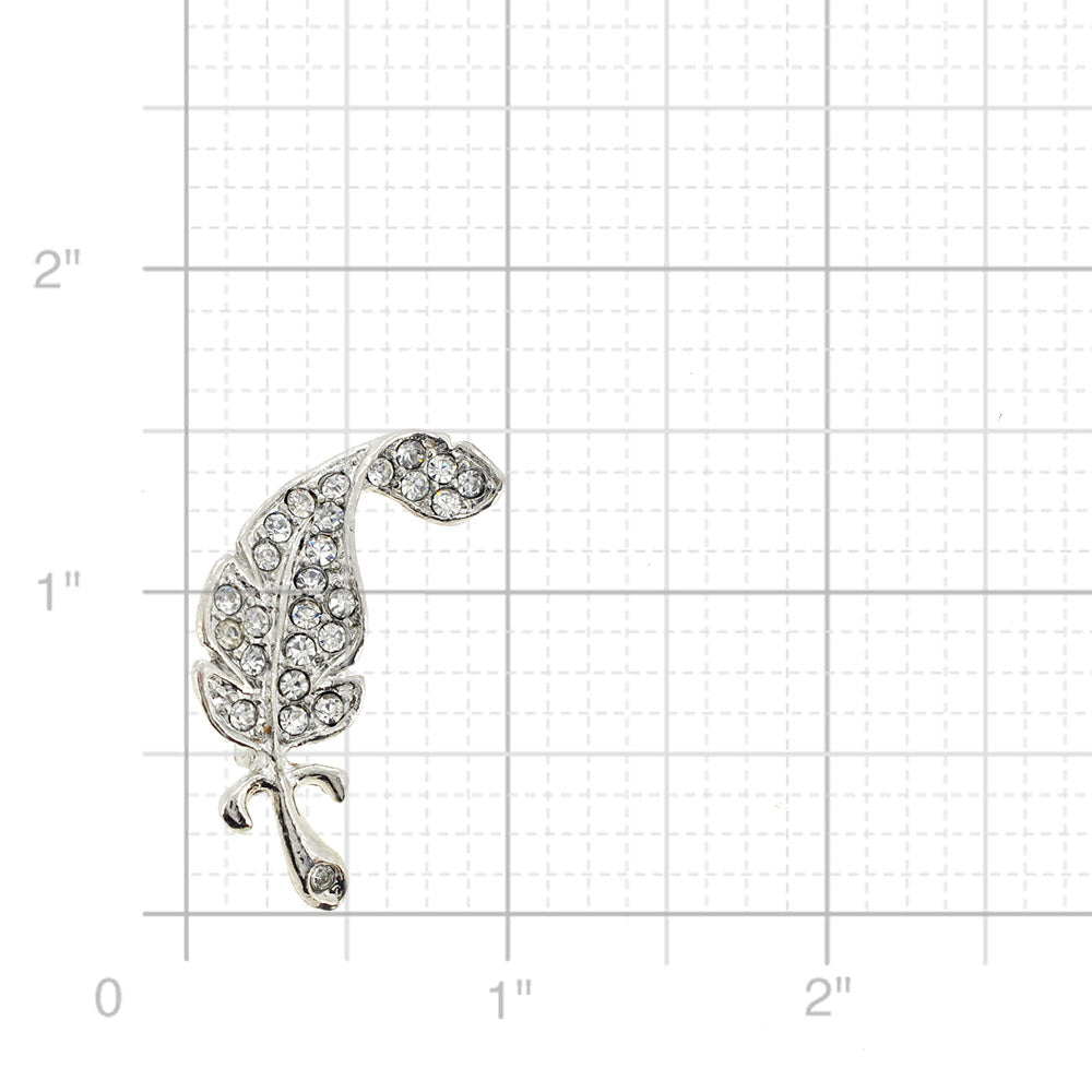 Silver Chrome Feather Crystal Pin Brooch