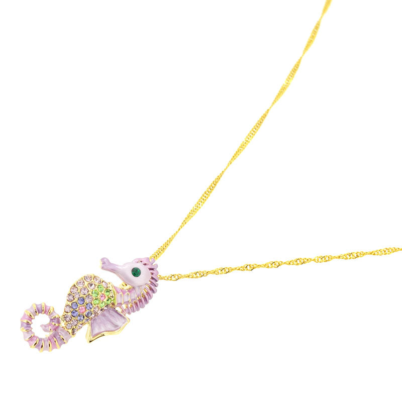 Pink Violet Seahorse Pin Swarovski Crystal Aquatic Pin Brooch