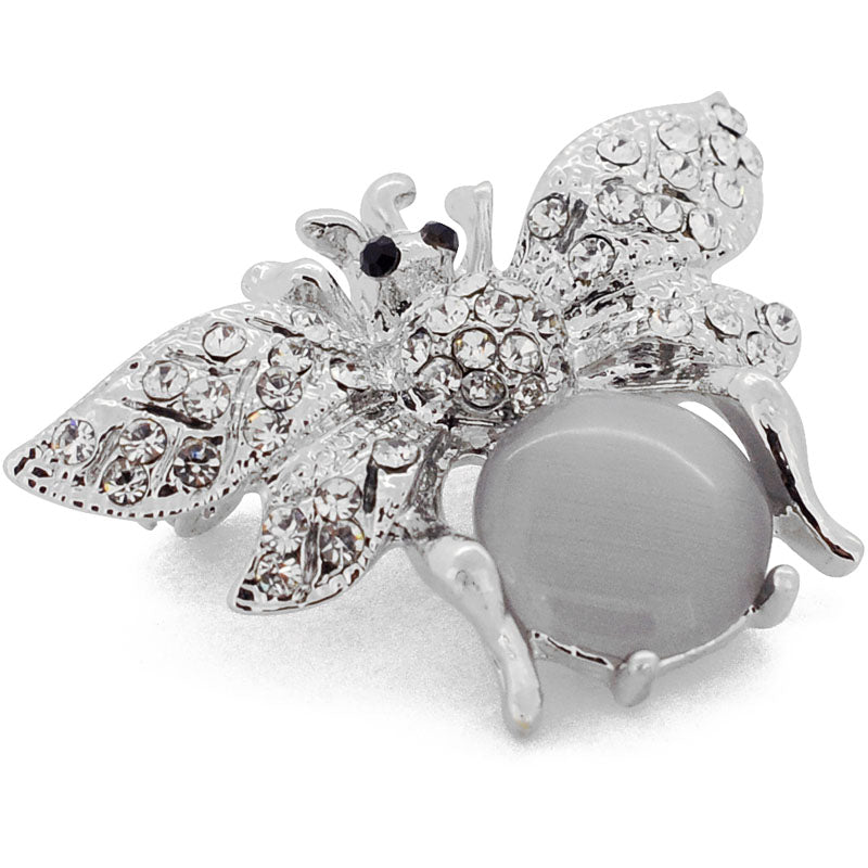 Silver Crystal Bee Pin Brooch