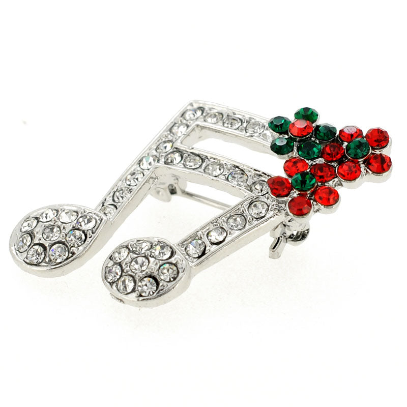 Music Note Crystal Flower Pin Brooch