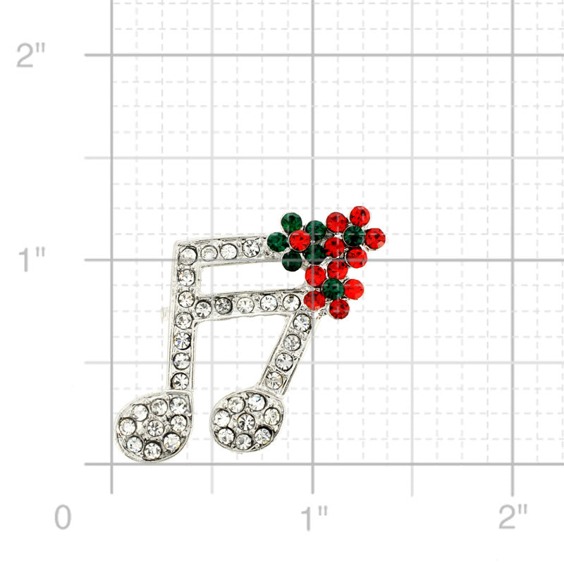 Music Note Crystal Flower Pin Brooch
